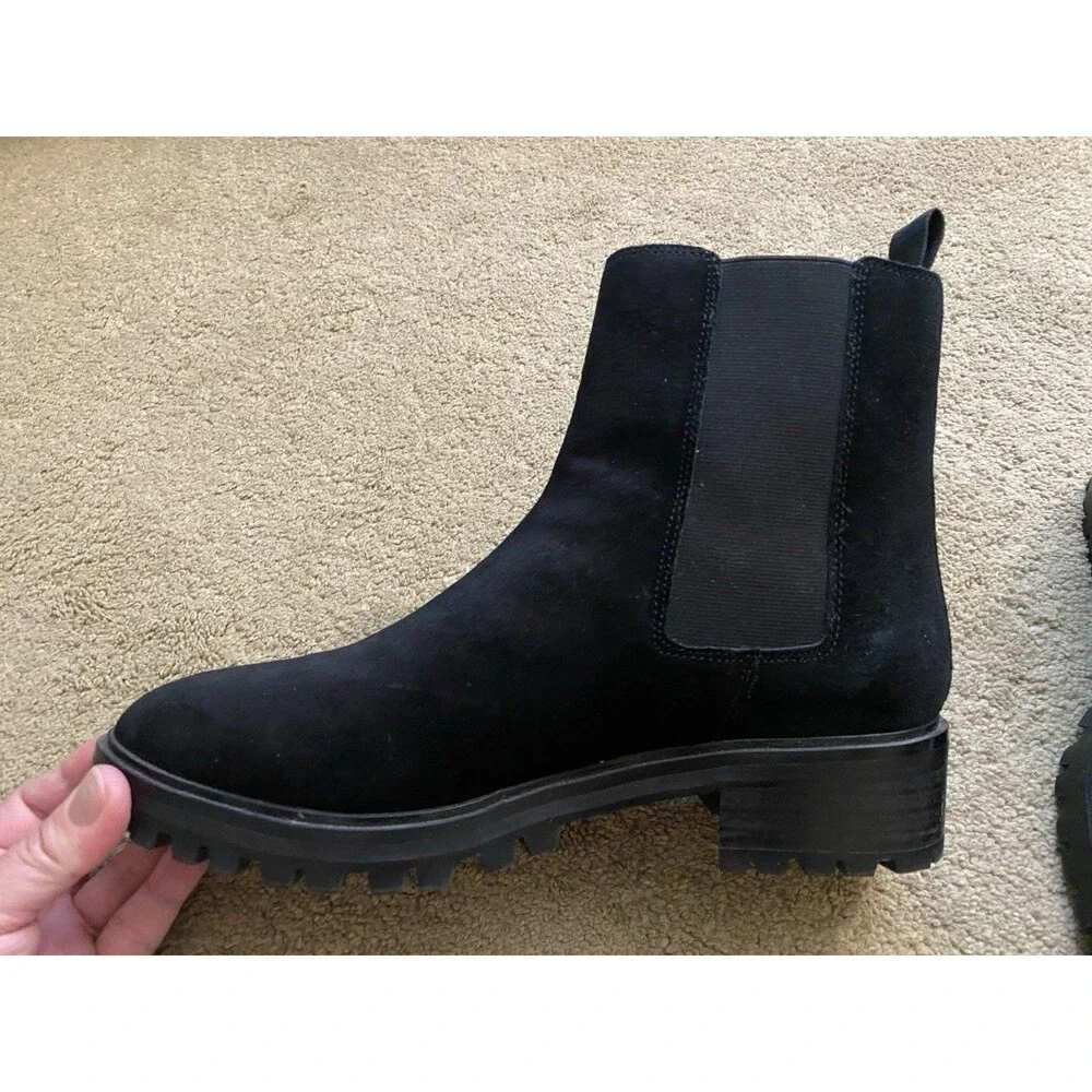Quince Italian Suede Lug Sole Chelsea Boots Black Quiet Luxury Women’s Size 9
